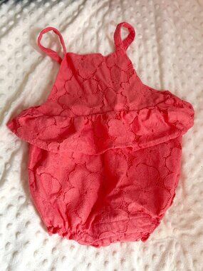 Janie & Jack Bubble Romper Orange Coral Lace Crossback Onesie